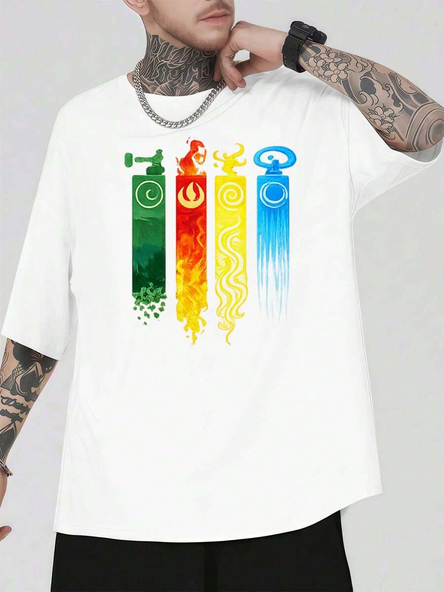 Elemental T-Shirt: Fire, Water, Earth, And Air. Quality Fabric, Crew Neck, Comfortable Fit, Graphic Design. - White - View 1