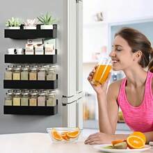 2PCS4pcs Magnetic Spice Racks For Refrigerators - Large Capacity, Space-Saving, No-Drill Installation, Durable Kitchen Organizer Shelves, Black - màu đen - Xem 9
