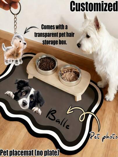 Alfombrilla personalizable para alimentación de mascotas de secado rápido, alfombrilla personalizada para alimentación de mascotas - Alfombrilla antideslizante impermeable y de secado rápido para cuencos de gatos, se puede imprimir el nombre de la mascota - Diseño a prueba de salpicaduras, absorbente y fácil de limpiar, con estampado de huellas, apto para gatos y perros, lavable, regalo perfecto para los dueños de mascotas. Alfombrilla para alimentación de mascotas, alfombrilla para comida de mascotas, diseño divertido (El conjunto de atributos no incluye una caja de almacenamiento de cabello complementaria).