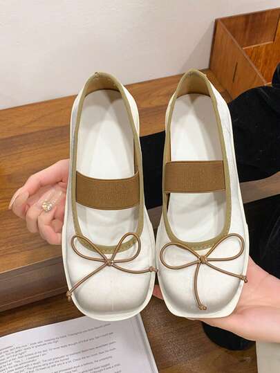 2026 Spring/Autumn New Fashion Square Toe Flat Slip-On Bow Tie Casual Loafers, Suitable For Mothers, Students, Grandmothers, Driving And Work
