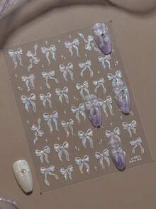 1个果冻蝴蝶结魅力独特丝带结蝴蝶结四角星优雅5D美甲贴纸自粘按压式美甲贴，适合女性，营造梦幻美甲装饰，适用于婚礼派对特殊场合，美甲用品 - 彩色 - 查看 3
