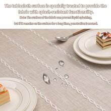 1pc Solid Striped Fringe Japanese Style Tablecloth, Simple Elegant Washable Stain-Resistant Tablecloth, Suitable For Picnic, Camping, Wedding, Birthday Party, Thanksgiving, Restaurant And Buffet, Kitchen And Dining Room Decor - Khaki - View 4