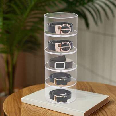 Round Shape 5 Tiers Belts Display Rack, Acrylic Material Organizer Storage Case, Transparent Design Belts Storage Case, For Home Organization