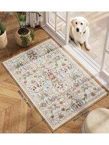 1pc Fluffy Luxurious Floral Soft Bohemian Vintage Area Mat,Non-Skid & Machine Washable, Velvet Surface,Perfect For Living Room, Bedroom, Hallway - Elegant Court Design With Baroque Motifs, Indoor Mat, Rugs For Living Room - Beige - View 2