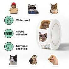 500 Sheets/Roll Roll Roll Sticker Tape Cat Expression Handbook Material Decoration Envelope Sealing Sticker - Multicolor - View 7