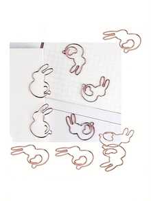 10个创意金属玫瑰金兔子造型回形针，可爱动物造型回形针，趣味书签，文具，独特办公用品