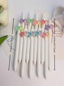6pcs Random Bowknot Retractable Ballpoint Pens, White Barrel, Office Ballpoint Pens, Writing Pens, Exam Pens, Study Pens, Writing & Correction Tools, Office Supplies, Surprise Gifts, Christmas Gifts, Exam Stationery, Creative Design, Decorative Pens, Retractable Mechanism, Lightweight Pen, Writing Tools, Retractable Pen, Students, Professionals - Multicolor - View 2
