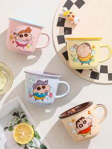 CRAYON SHINCHAN 1个正版蜡笔小新陶瓷马克杯，高品质卡通咖啡杯，可爱创意马克杯，情侣早餐杯，生日和节日礼物 - 彩色 - 查看 1
