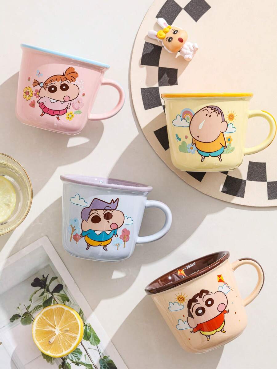 CRAYON SHINCHAN 1个正版蜡笔小新陶瓷马克杯，高品质卡通咖啡杯，可爱创意马克杯，情侣早餐杯，生日和节日礼物 - 彩色 - 查看 1
