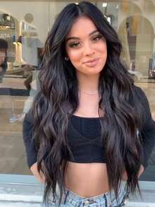 Peluca larga rizada y ondulada con flequillo, peluca sintética amigable para principiantes, resistente al calor, elegante para uso diario, pelucas para mujeres (colores de cabello: negro, marrón) - Multicolor - Ver 4