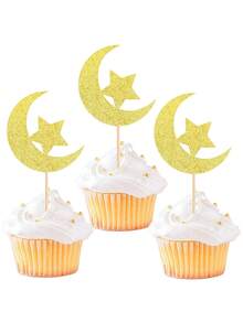 12/24 pièces Décorations de gâteau en forme d'étoiles et de lune, convenant pour les mariages, les anniversaires et autres célébrations. Décorations de crème, décor de fête islamique, fournitures de célébration des fêtes, outils de décoration de gâteau en métal brillant - étoiles lune - Voir 7