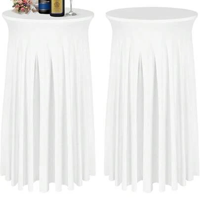 1pc Elegant Cocktail Table Cover - Stretchy Fabric Cocktail Table Cloth With Natural Wave Circular Skirt, Suitable For Bar, Wedding, Party, And Event Decoration