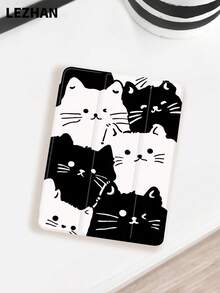 1 件装黑白不对称猫咪设计平板电脑保护套，带笔槽，防震，三折支架，兼容 iPad 10.2 英寸、iPad Pro 11 英寸（2021/2020/第十代）、iPad (A16) 11 英寸（第十一代，2025）、iPad 第八/九/十代、Galaxy Tab A8 10.5 英寸（2022）、Matepad 10.4 英寸/Tab，情人节浪漫礼物