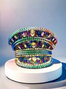 1 Peça Chapéu de Capitão Steampunk Brilhante de Poliéster com Strass, Chapéu Divertido para Mulheres e Homens, para Carnaval, Ano Novo, Dia dos Namorados, Gras, Chapéu de Cowboy, Bar, Halloween, Festival de Música, Dia de São Patrício, Inverno - Multicolorido - Visão 7