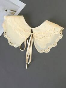 1 chiếc khăn choàng thời trang nữ màu trắng thêu họa tiết, cổ giả, hai lớp, xếp nếp, thích hợp sử dụng hàng ngày. - Quả mơ-A - Xem 2