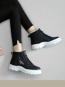 1 Pair High Quality Multi-Purpose Fashion Casual Waterproof Anti-Slip Warm Fuzzy Snow Boots With Thick Soles, Outdoor Sporty Casual Shoes For Daily Match - màu đen - Xem 5