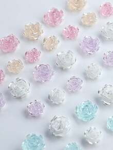 Conjunto de 6 caixas com flores de pérola multicoloridas, estilos variados, decorações de unhas em resina transparente 3D com rosas, acessórios para unhas com flores de camélia peroladas. - Multicolorido - Ver 5