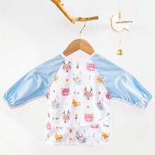 1Pc Rainbow Animal Print Waterproof & Mess - Free Long Sleeve Baby Bib, Adjustable Fit For 6 - 24 Months Toddlers