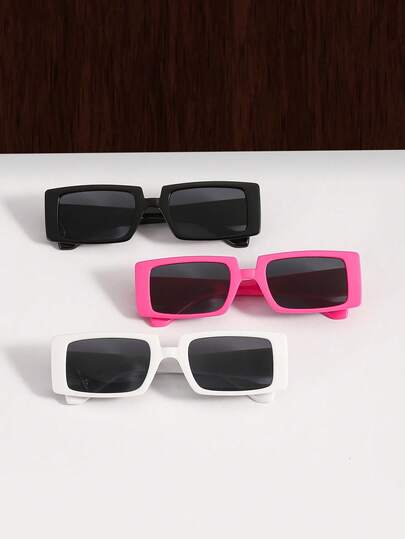 3 PCS Women's Rectangle Fashion Glasses Solid Color And Transparent Frame Casual Lightweight For Vacation With Glasses Box