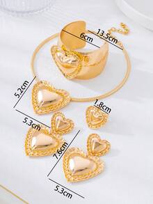 几何3D心形吊坠项链、耳环、手链、戒指首饰套装，优雅女士礼物，派对佩戴