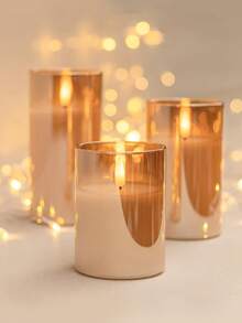 3PCS LED Flameless Candles, 3D Realistic Flickering Candles, No Flame Candles, Unscented Candles, Battery Operated, Suitable For Party, Halloween, Christmas, Wedding, Tabletop, Holiday Atmosphere Lighting - Gold - View 4