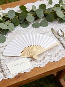 1pc/5pcs/10pcs/15pcs/25pcs White Folding Fan Set, White Folding Fan With Clear Bag, White Hand Fan, Clear Bag, Bamboo Folding Hand Fan - Multicolor - View 7