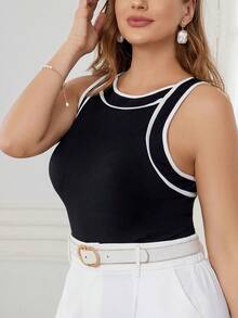 Pretty and Ole Áo ba lỗ Colorblock cỡ lớn có viền, trang phục công sở cho nữ - màu đen - Xem 6