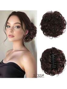 爪夹式凌乱发髻假发片 合成发髻 波浪卷发髻发髻接发 蓬松盘发发髻 爪夹式马尾假发片 - 彩色 - 查看 19