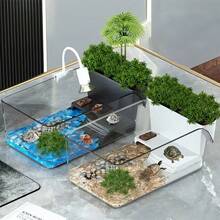 1 Stück Premium Heim-Schildkröten-Habitat Tank, Desktop Aufbewahrungsfischbecken, Landschafts-Krabben-Tank, bodenstehendes Aquarium mit hoher Transparenz, Trocken-Nass-Trennung, Simulation des natürlichen Lebensraums, amphibisch, mit Sonnenlichtplattform und Fütterungsbereich, geeignet für Reptilien, leicht zu reinigen, Schildkröten-Aquarium, Reptilien-Zuchtbox, für Tierliebhaber - Verschiedenfarbig - Übersicht 4