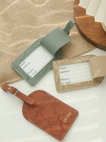 1 pieza Etiqueta de equipaje personalizada con nombre, adecuada para maletas, etiqueta de equipaje con palabra de nombre en letra dorada personalizada con patrón de flores grabado, etiqueta de cuero genuino personalizada con tarjeta de visita oculta, accesorio de viaje, hecho a mano, regalo elegante para dama de honor - Multicolor - Ver 4