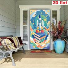 2D Flat 2D Door Banner, 1 Pc Polyester Material, Back-To-School Themed Party Banner, Featuring Rocket And Book/Pencil Design Elements. Suitable For Front Doors, Indoor/Outdoor Decoration, Photography, And Back-To-School Celebrations. No Power Required. 2D Flat Design. - 1PCS - View 8