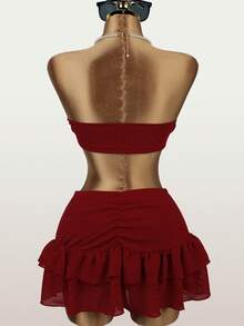 Women's Pleated Tube Top And Mini Skirt Set, Suitable For Concerts And Parties, Summer Fashion - Red - View 4