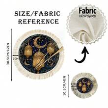 Bộ 1/4/6 chiếc đèn lồng chạm khắc vàng theo chủ đề lễ hội Trung Đông, bầu trời sao đen thẳm với những vì sao lấp lánh, trăng lưỡi liềm khoét rỗng màu vàng, viền họa tiết dập nổi. Tấm lót bàn/đế lót ly bằng vải lanh in hình tua rua, in hoa văn. - Nhiều màu - Xem 11