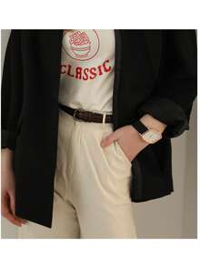 1pc Men's Retro Niche Casual Leather Belt, Minimalist Design, Suitable For Jeans, High-Quality Black Color, Versatile For Daily Wear - Multicolor - View 2