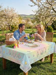 1 chiếc khăn trải bàn Phục Sinh vẽ màu nước – Thiết kế tôn giáo "Chúa đã sống lại" với hình thỏ, trứng và hoa mùa xuân | Chống nhăn và dễ lau chùi, vải polyester bền | Hoàn hảo cho bữa ăn trong nhà, tiệc ngoài trời và các buổi họp mặt gia đình theo đạo Cơ đốc. - Nhiều màu - Xem 6