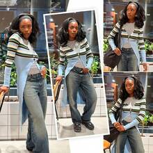 Yaki 女士卷发发带假发，黑色直发，发尾卷曲，合成材质，无需胶水，半头假发，带发带，16/20英寸 - 黑色 - 查看 9