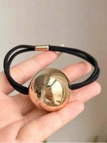 1/2pcs Metallic Gold/Silver Pom Pom Hair Ties, Elastic Hair Bands For Ponytail, Scrunchies