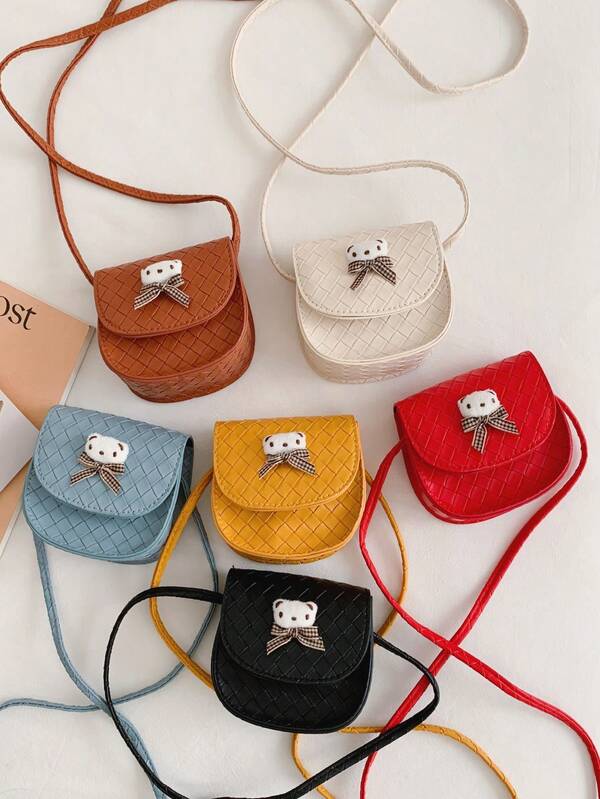 1pc Middle/Large Kids' PU Leather One Shoulder Bag, Fashionable Bear Decor Mini Crossbody Lipstick Bag, Suitable For All Seasons