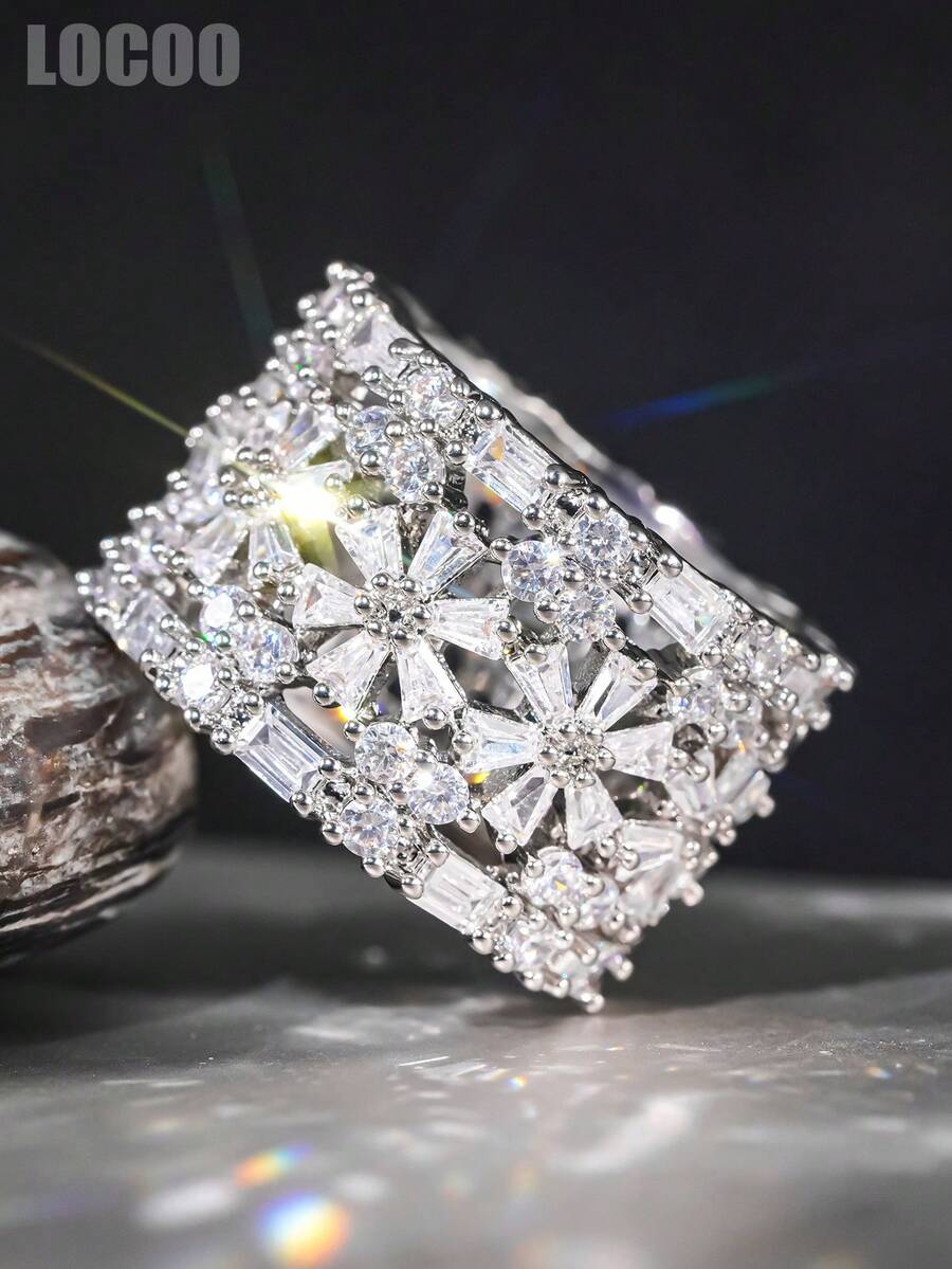 1pc Women's Elegant Square Cubic Zirconia Ring, Suitable For Wedding, Engagement, Anniversary Party, Valentine's Day Gift - 2# - View 1