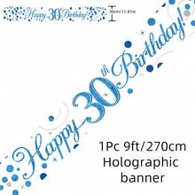 Băng rôn dài 2,7m màu xanh lấp lánh, mừng sinh nhật lần thứ 16, 18, 21, 30, 40, 50, 60, 70, 80, 90, màu xanh lam và trắng, hiệu ứng ba chiều. - Nhiều màu - Xem 13