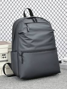 灰色PU双肩包，多口袋设计，经典日常通勤包，旅行包，适合旅行、上学、男女通用。大容量，高品质通勤包，是旅行、日常通勤、运动健身的理想之选。时尚设计，简约而不失精致。 - 灰色 - 查看 3