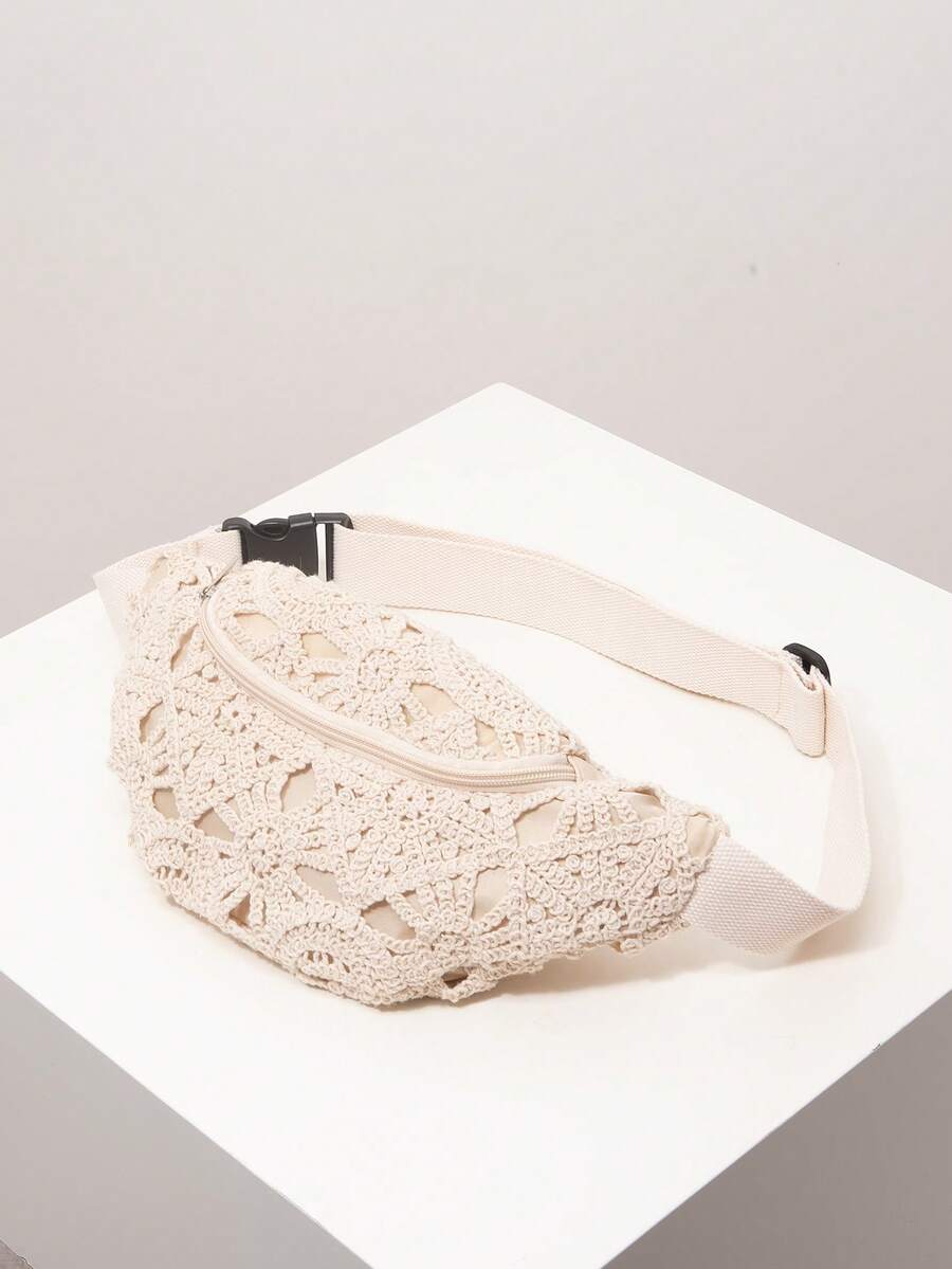 Floral Fanny Pack/Chest Pack For Women, Boho Summer Beach Bag, Travel & Vacation Essential, Crochet Set, Elegant Women's Wallet, Gift For Women, Valentine's Day - Apricot - View 1