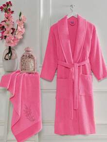 Bathrobe Women Fluffy, Bathrobe Men With Hood Terry Cloth Sauna Robe, Unisex, Sauna Robe Women With Long Belt S/M - L/XL - Pink - View 7