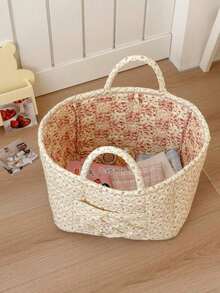 1 PC Floral Print Quilted Storage Basket Laundry Basket Large Capacity Portable Storage Bag Foldable Snack Basket With Handle For Women And Girls - 彩色 - 查看 10