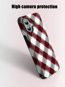 复古苏格兰红色格子图案印花手机壳，防震防尘，彩色印花图案，皮革粘贴工艺，扬声器孔设计，音效增强，兼容 17/16/15/14/13/12/11，Galaxy S22/23/24。圣诞快乐，节日快乐！格子图案超细纤维PU材质 - 酒紅 - 查看 3