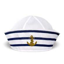 2pcs/1 Set White Sailor Cap, Unisex Navy Blue Striped Sailor Captain Hat, Adult Costume Accessory - Multicolor - View 8