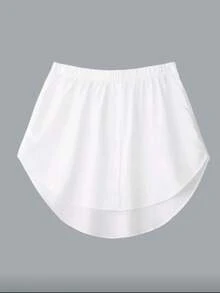 تنورة نسائية قطعة واحدة بطراز كوري بسيط، مثالية للتنسيق فوق قميص أو تي شيرت مزين بأبيض، طويلة وتغطي الأرداف. - أبيض - مشاهدة 8