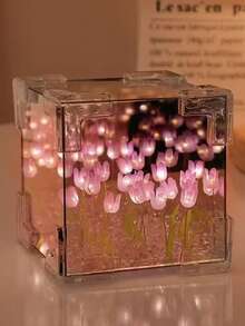 DIY Lámpara de Tulipanes en Cubo,10*10*10CM,Lampara de Tulipanes Infinitos Con Espejo,Lampara de Flores,Romántico Decorativo Flower Hecha a Mano Night Luz Para Regalo de Dormitorio, - Multicolor - Ver 2