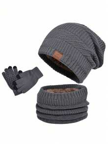 3 Peças Conjunto de Gorro de Malha, Aquecedor de Pescoço e Luvas Touch Screen para Homens no Inverno, Forro Térmico Duplo, Tecido Estampado, Adequado para Esqui, Viagem, Ciclismo, Direção, Encontros, Presente para Homens, Uso Diário - Multicolorido - Visão 8