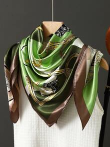 1pc Light Blue Printed 90cm Square Scarf, Casual Headscarf, Travel Sun Protection Headwrap, Party Gift For Dress